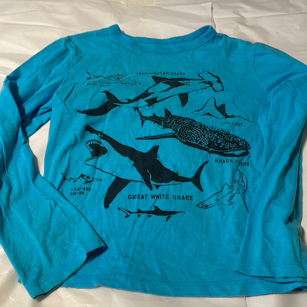 Boys size M gap ocean shark themed graphic long sleeve tee